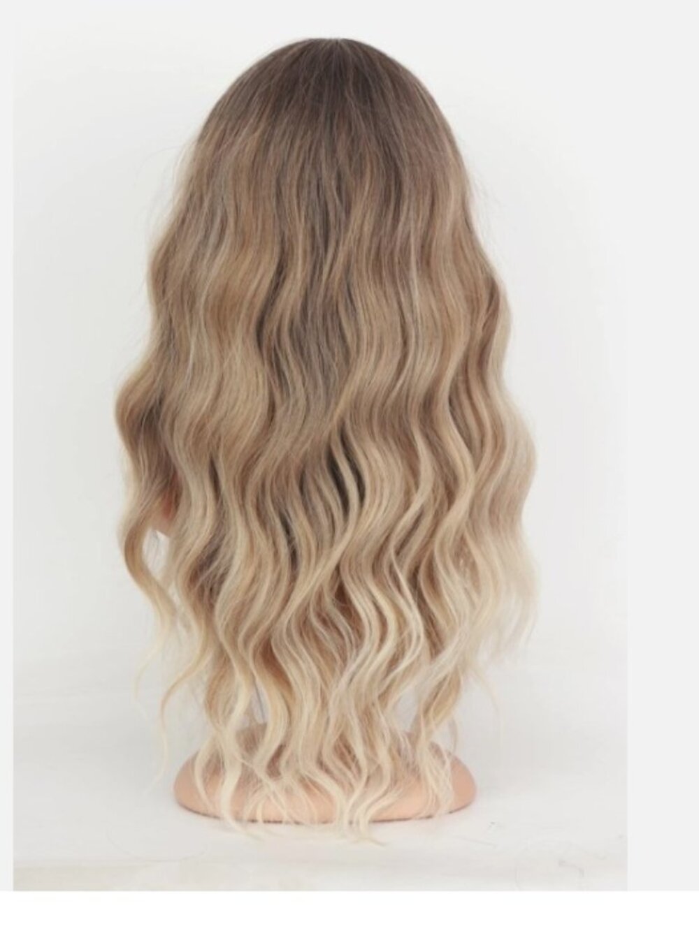 Ombre Dirty Blonde Wavy Wigs with Bangs Medium Long Ash Blonde Synthetic Hair